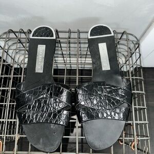 Zara Black Croc-Embossed Slide Mules